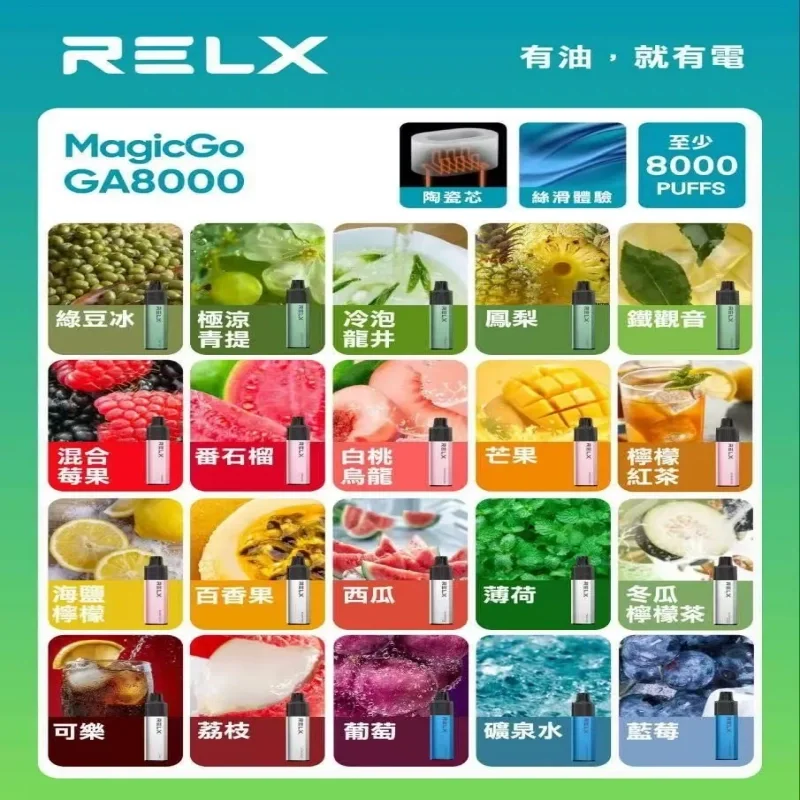 RELX GA 8000口一次性電子煙|悅刻拋棄式8000口|免充電